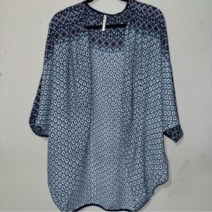 Willow & Clay Blue Geometric‎ Ikat Diamond Print Open Front Kimono Cardigan OS